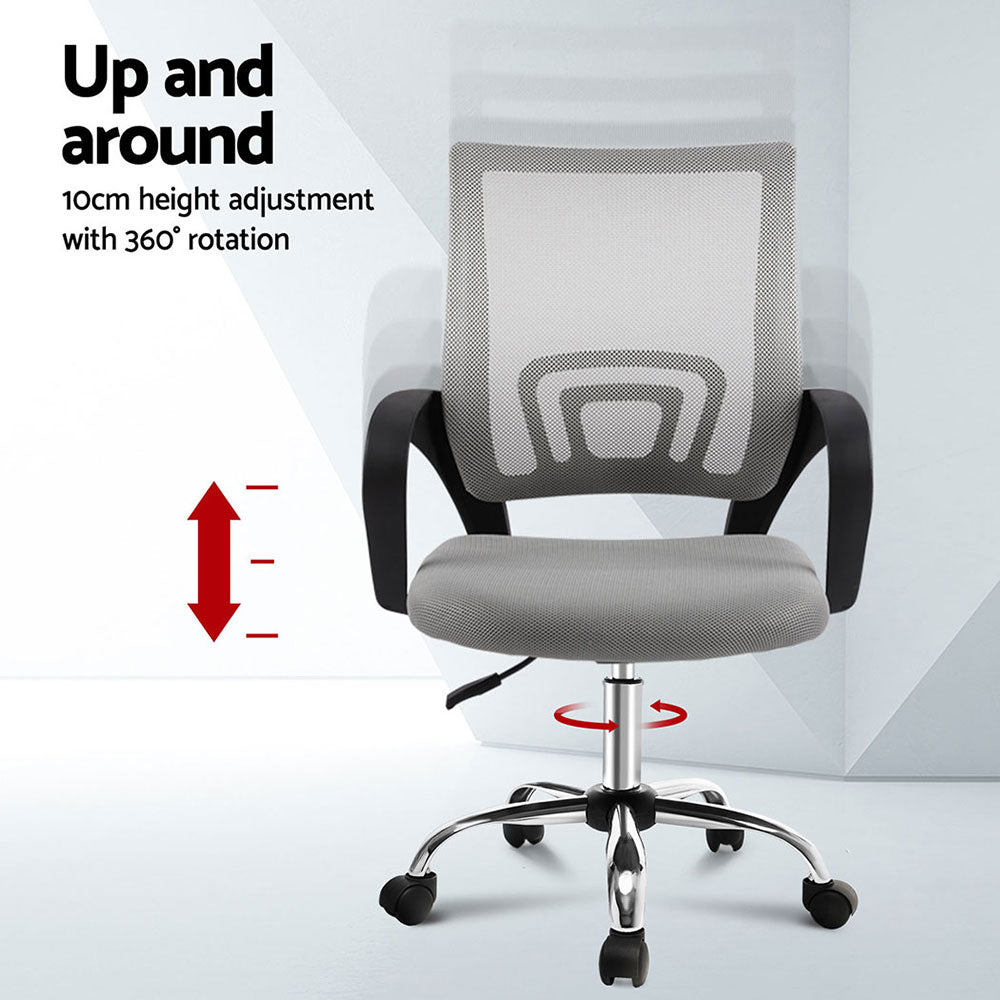 Artiss 2x Mesh Office Chair Mid Back Grey-Furniture > Office > Office & Desk Chairs-PEROZ Accessories