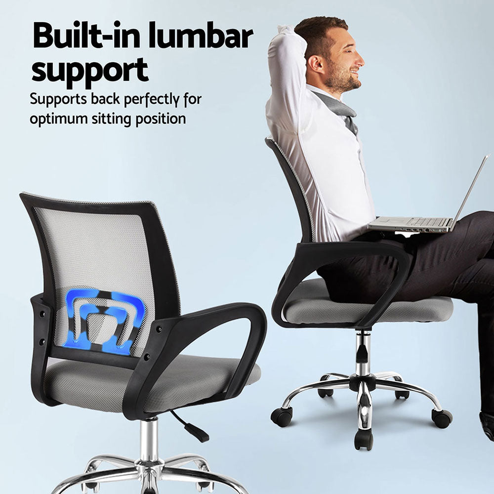 Artiss 2x Mesh Office Chair Mid Back Grey-Furniture > Office > Office & Desk Chairs-PEROZ Accessories