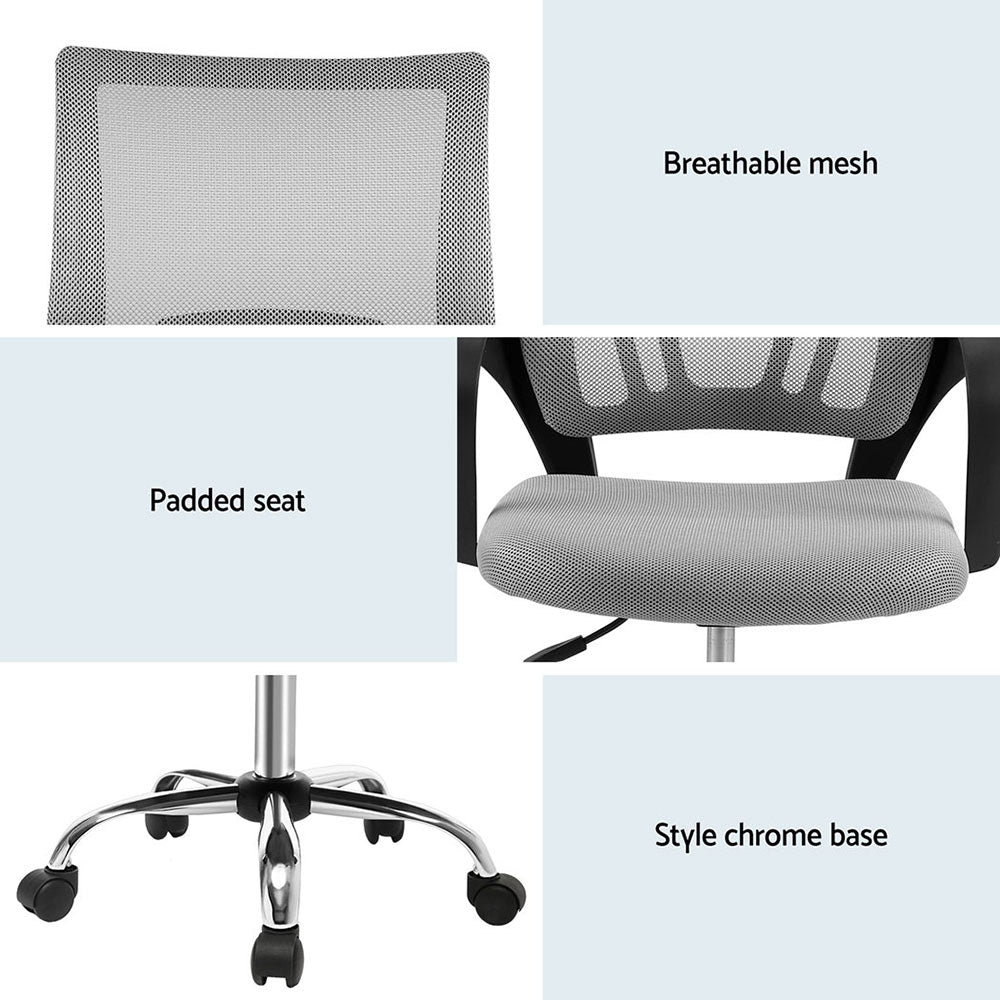Artiss 2x Mesh Office Chair Mid Back Grey-Furniture > Office > Office & Desk Chairs-PEROZ Accessories