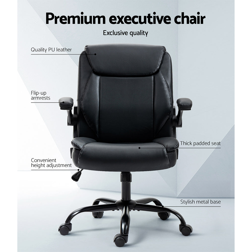 Artiss Executive Office Chair Mid Back Black-Office Chairs-PEROZ Accessories