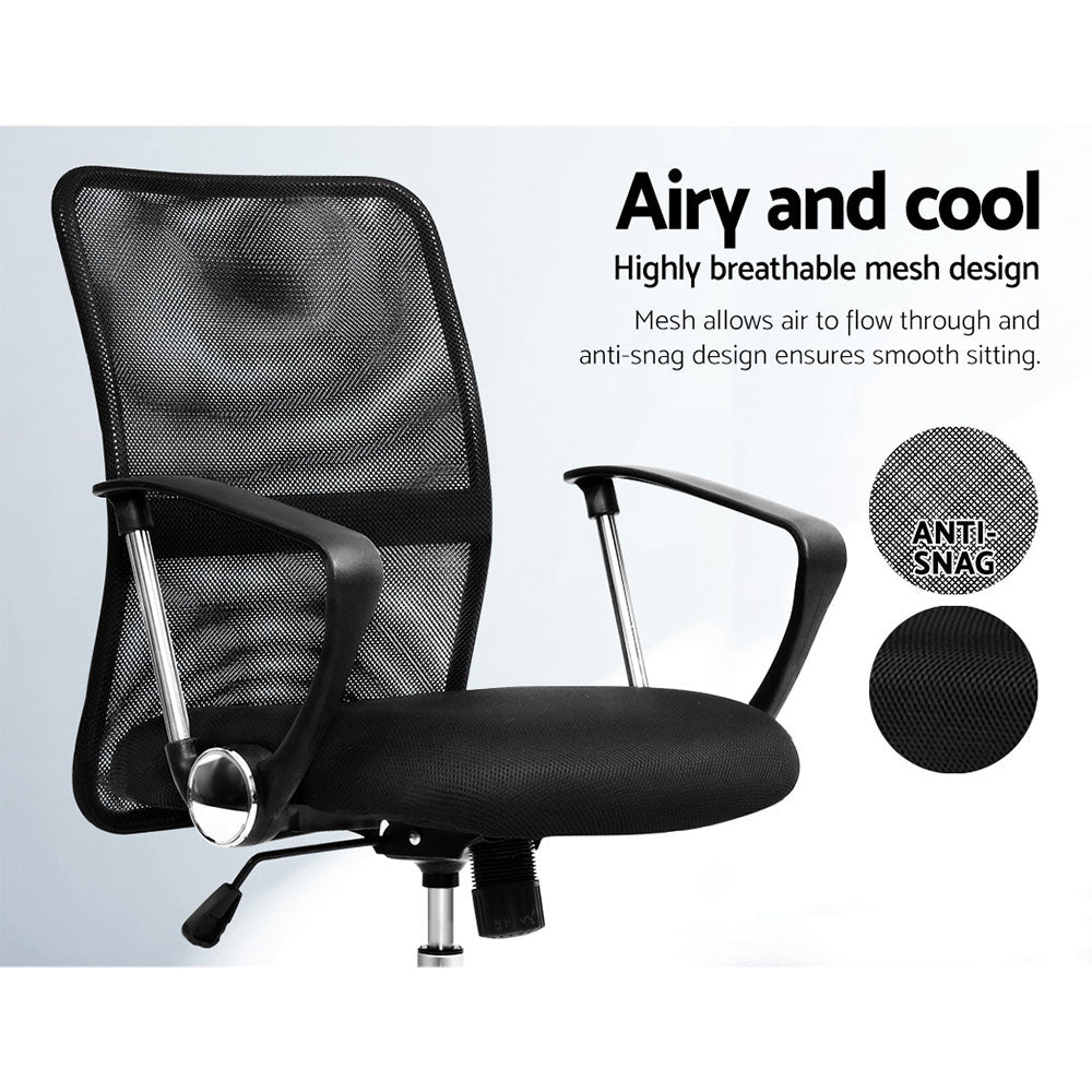Artiss Mesh Office Chair Mid Back Black-Furniture > Office-PEROZ Accessories