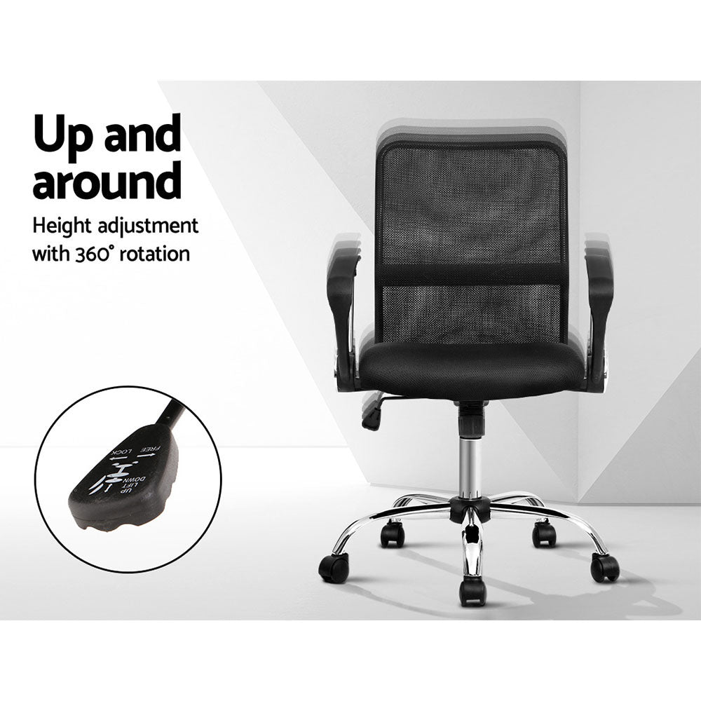 Artiss Mesh Office Chair Mid Back Black-Furniture > Office-PEROZ Accessories