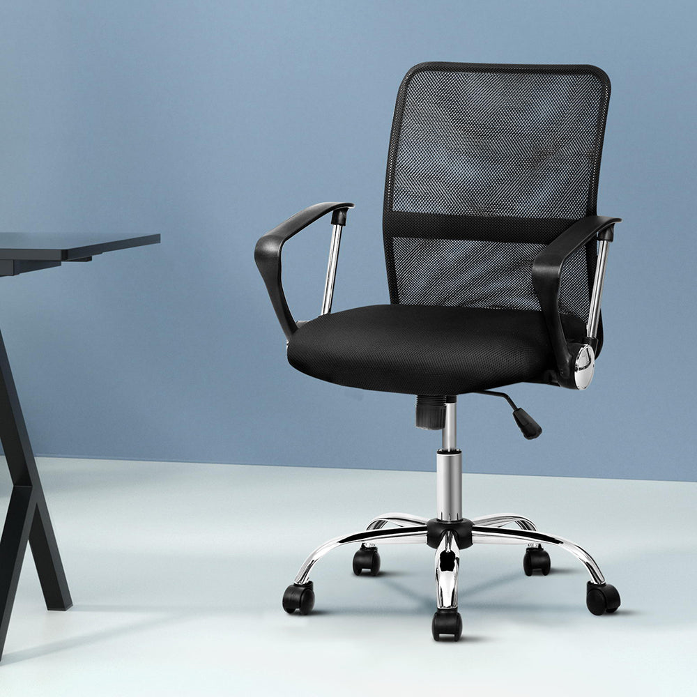 Artiss Mesh Office Chair Mid Back Black-Furniture > Office-PEROZ Accessories