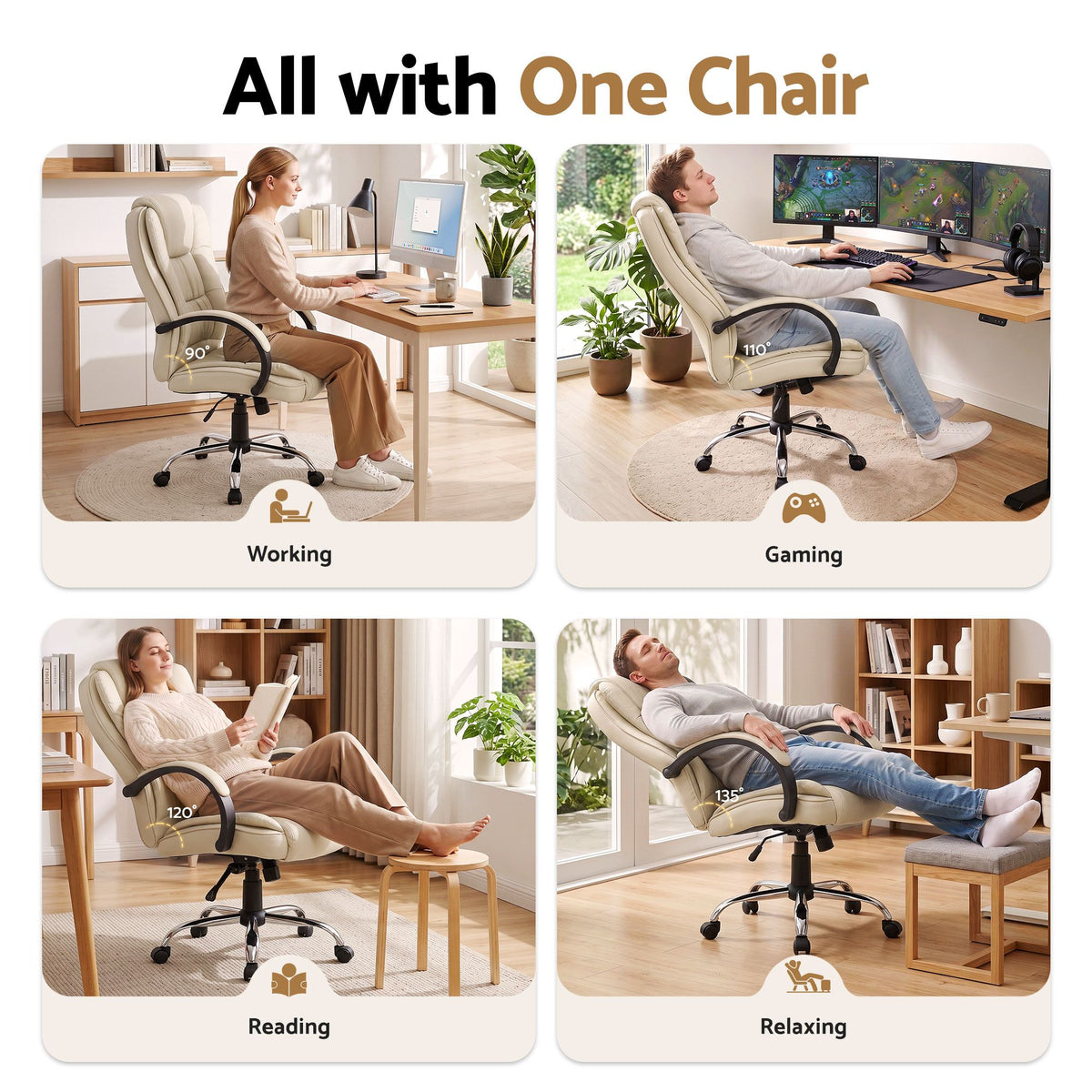 Artiss Executive Office Chair Leather Tilt Beige-Furniture > Office-PEROZ Accessories