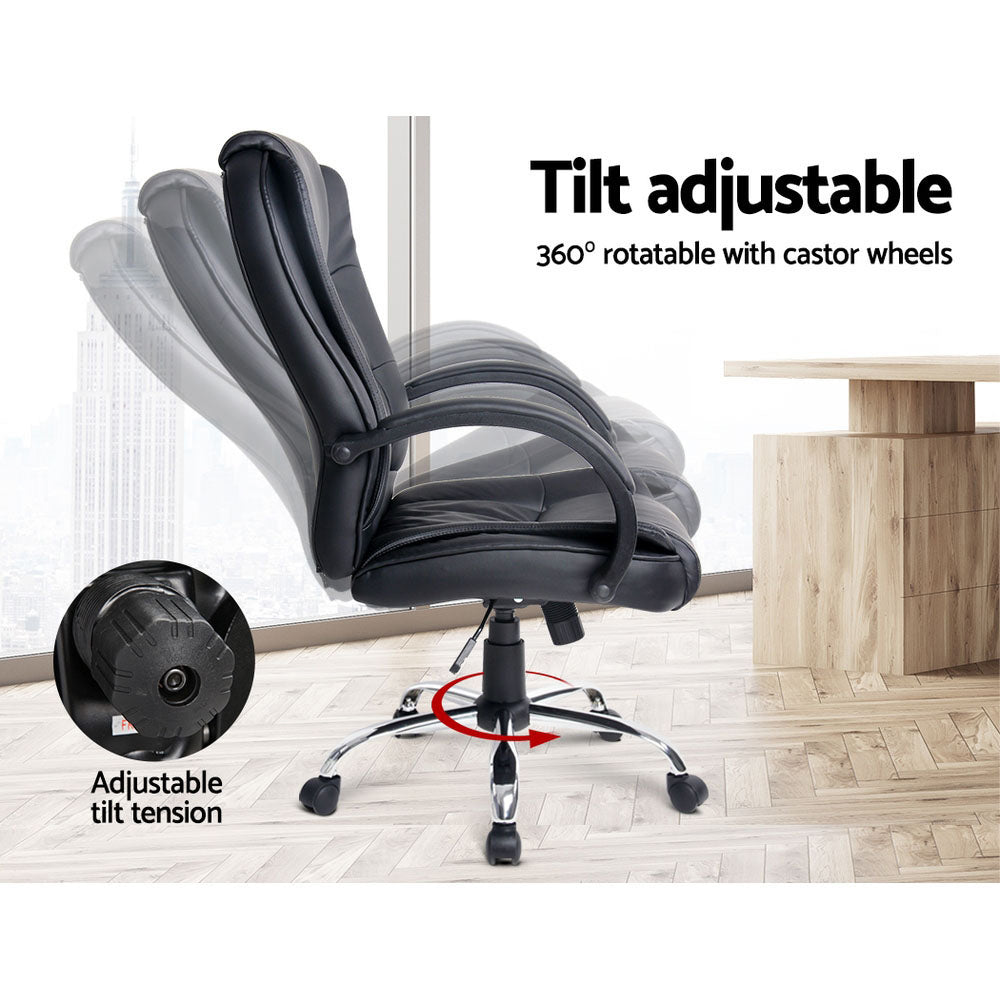 Artiss Executive Office Chair Leather Tilt Black-Furniture > Office-PEROZ Accessories