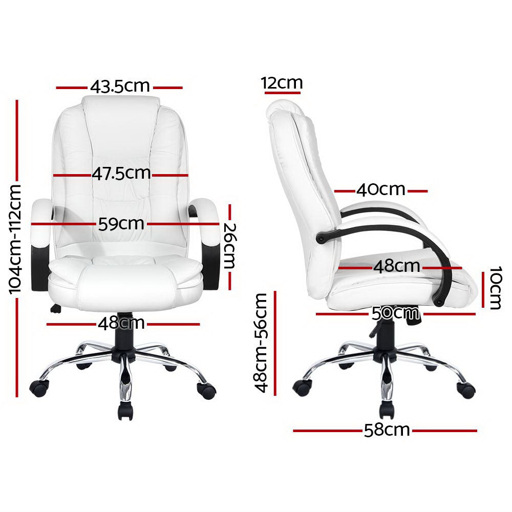 Artiss Executive Office Chair Leather Tilt White-Furniture > Office-PEROZ Accessories