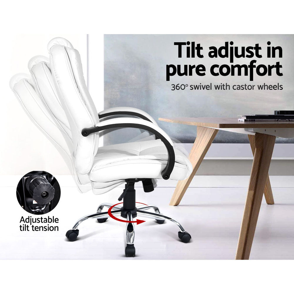 Artiss Executive Office Chair Leather Tilt White-Furniture > Office-PEROZ Accessories