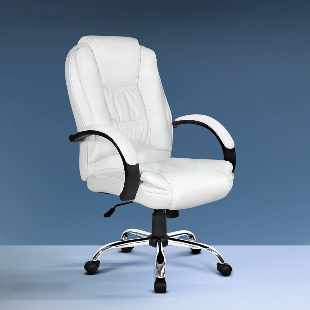 Artiss Executive Office Chair Leather Tilt White-Furniture > Office-PEROZ Accessories