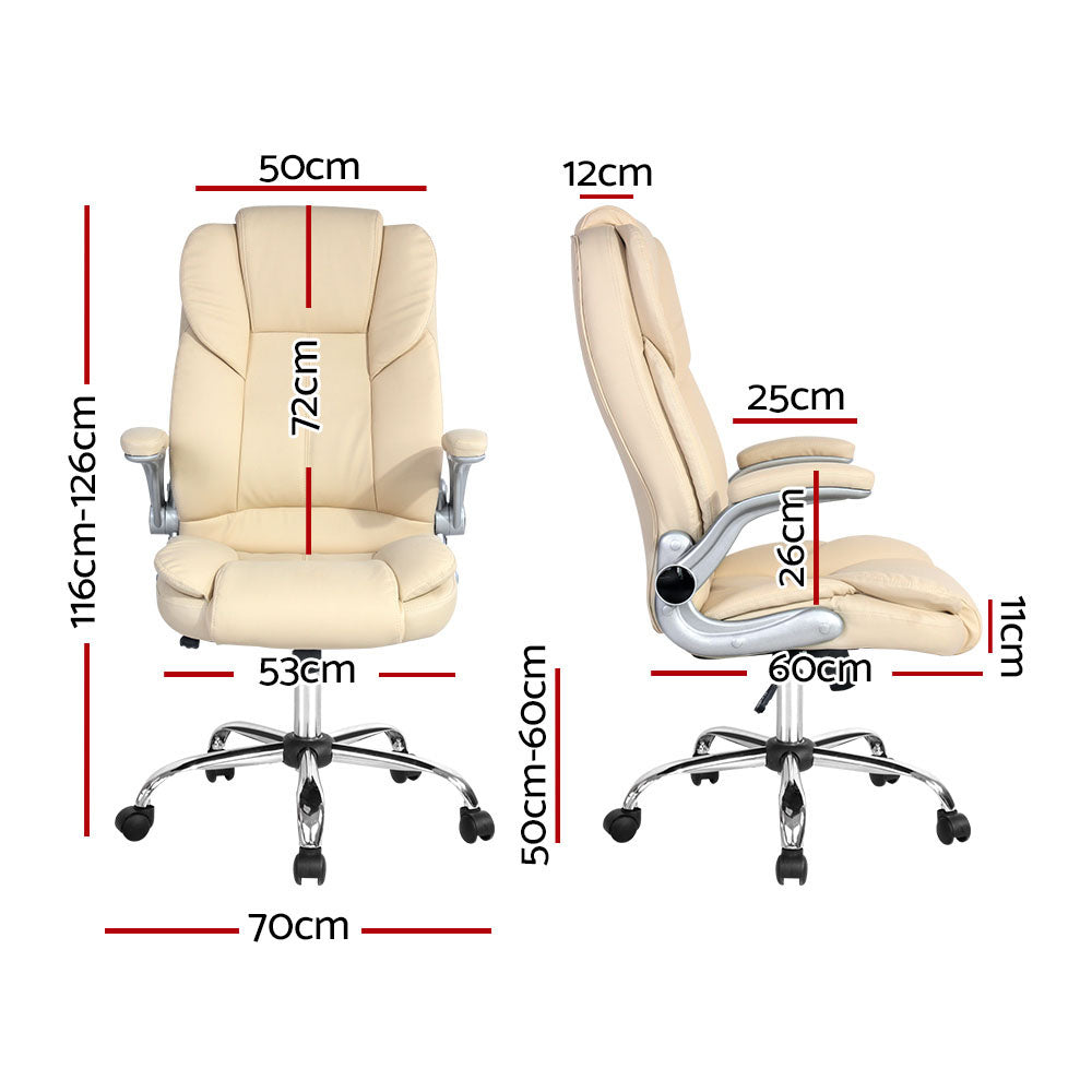 Artiss Executive Office Chair Leather Tilt Beige-Furniture > Office-PEROZ Accessories