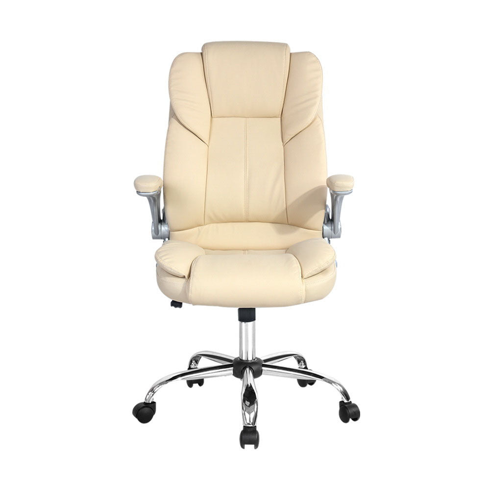 Artiss Executive Office Chair Leather Tilt Beige-Furniture > Office-PEROZ Accessories