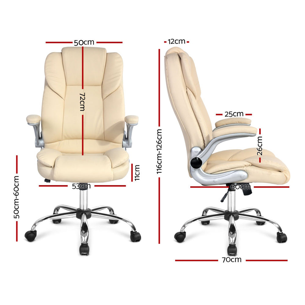 Artiss Executive Office Chair Leather Tilt Beige-Furniture > Office-PEROZ Accessories