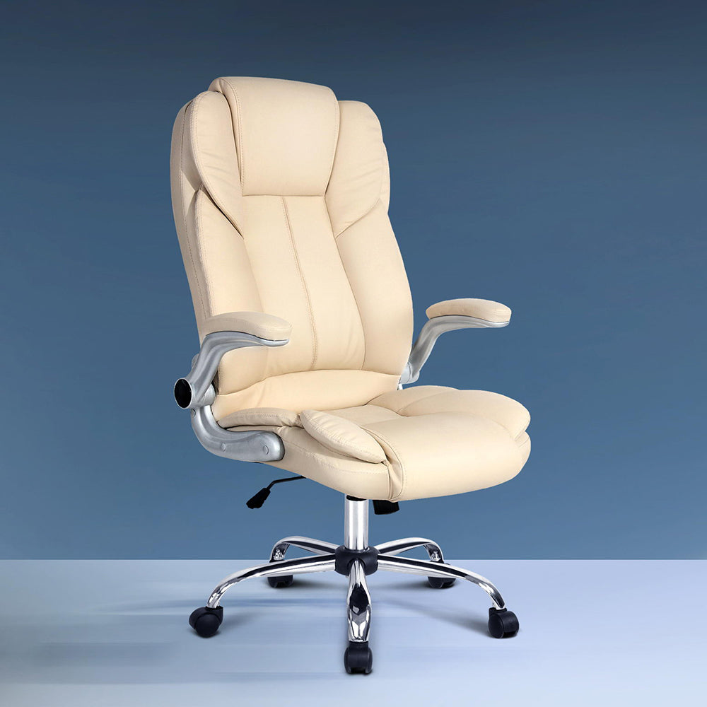 Artiss Executive Office Chair Leather Tilt Beige-Furniture > Office-PEROZ Accessories