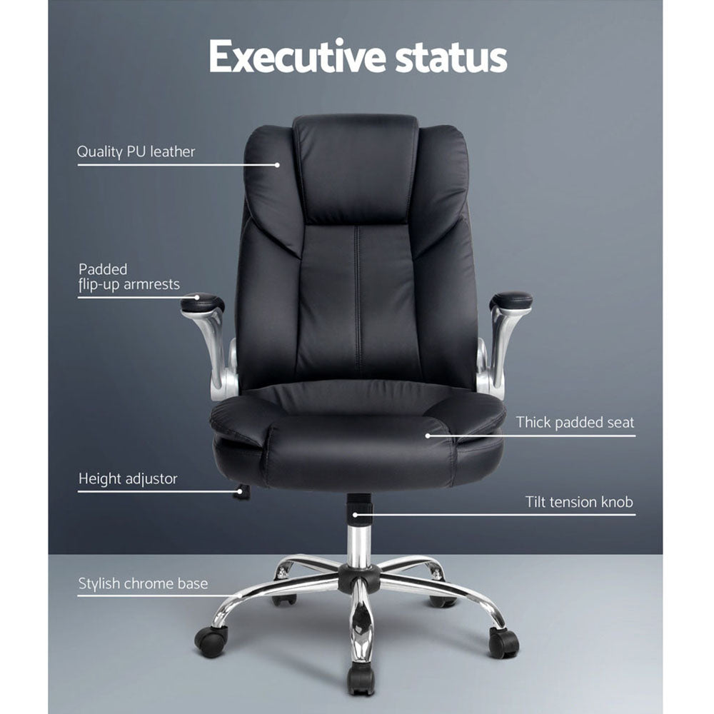Artiss Executive Office Chair Leather Tilt Black-Furniture > Office-PEROZ Accessories