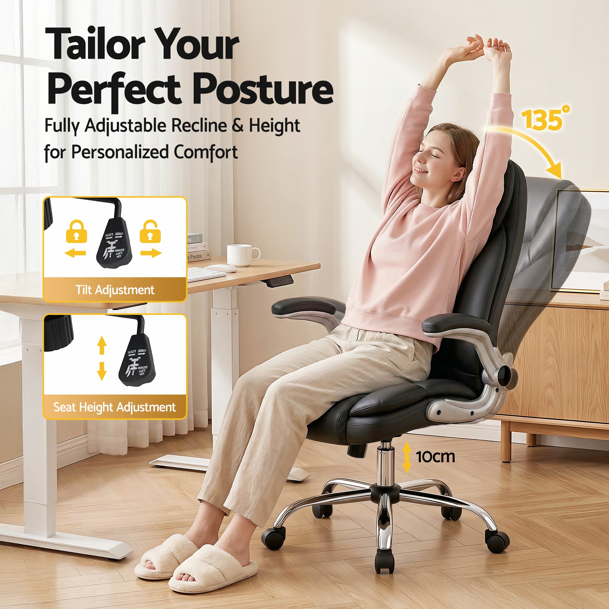 Artiss Executive Office Chair Leather Tilt Black-Furniture > Office-PEROZ Accessories