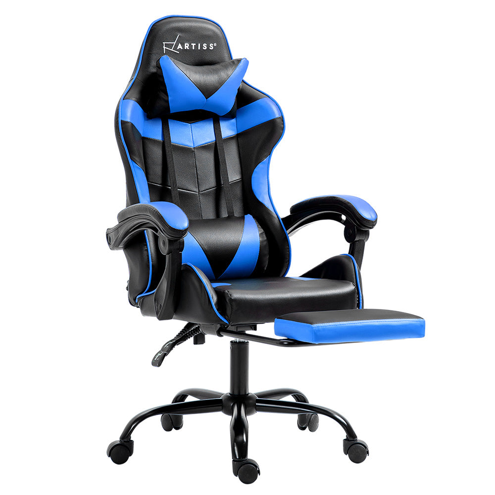 Artiss Gaming Office Chair Recliner Footrest Blue-Furniture > Office-PEROZ Accessories