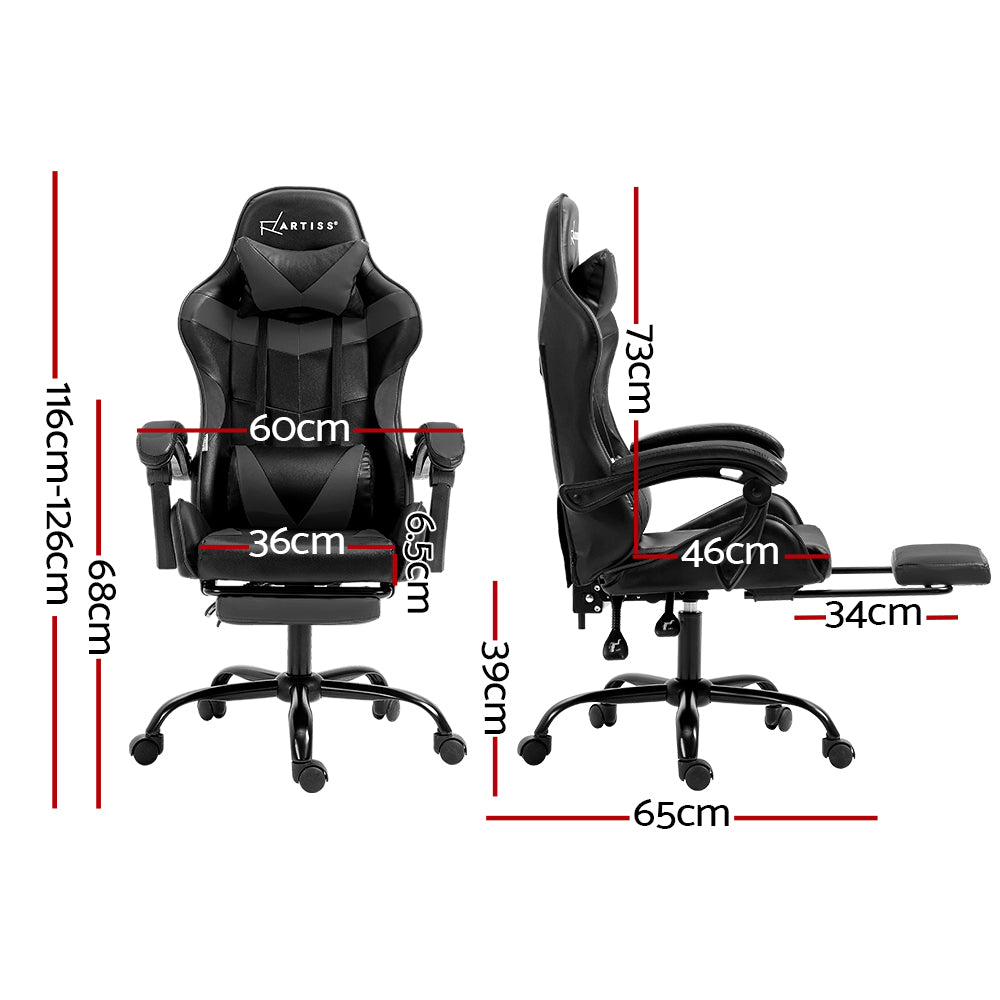 Artiss Gaming Office Chair Executive Computer Leather Chairs Footrest Grey-Furniture > Office-PEROZ Accessories