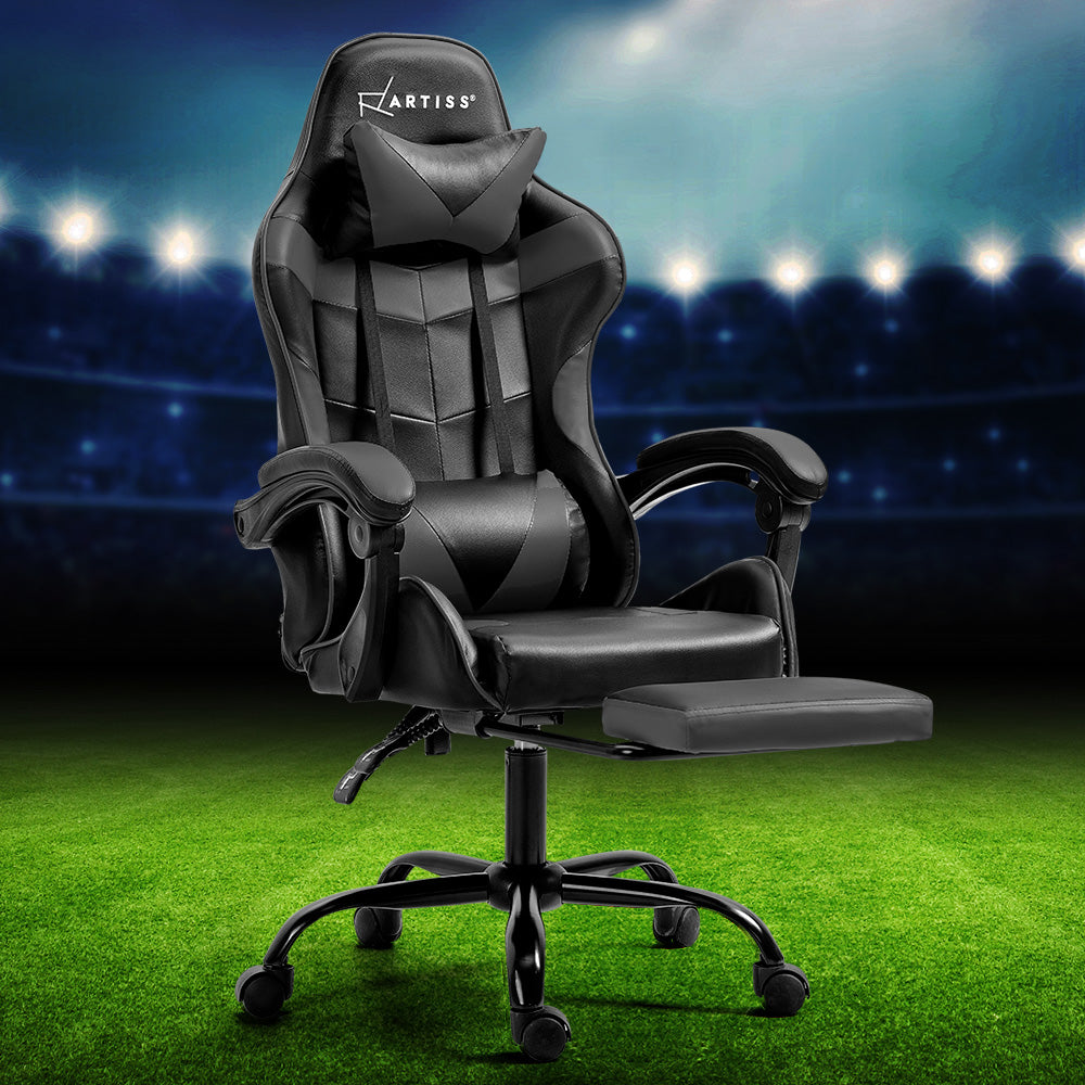 Artiss Gaming Office Chair Executive Computer Leather Chairs Footrest Grey-Furniture > Office-PEROZ Accessories