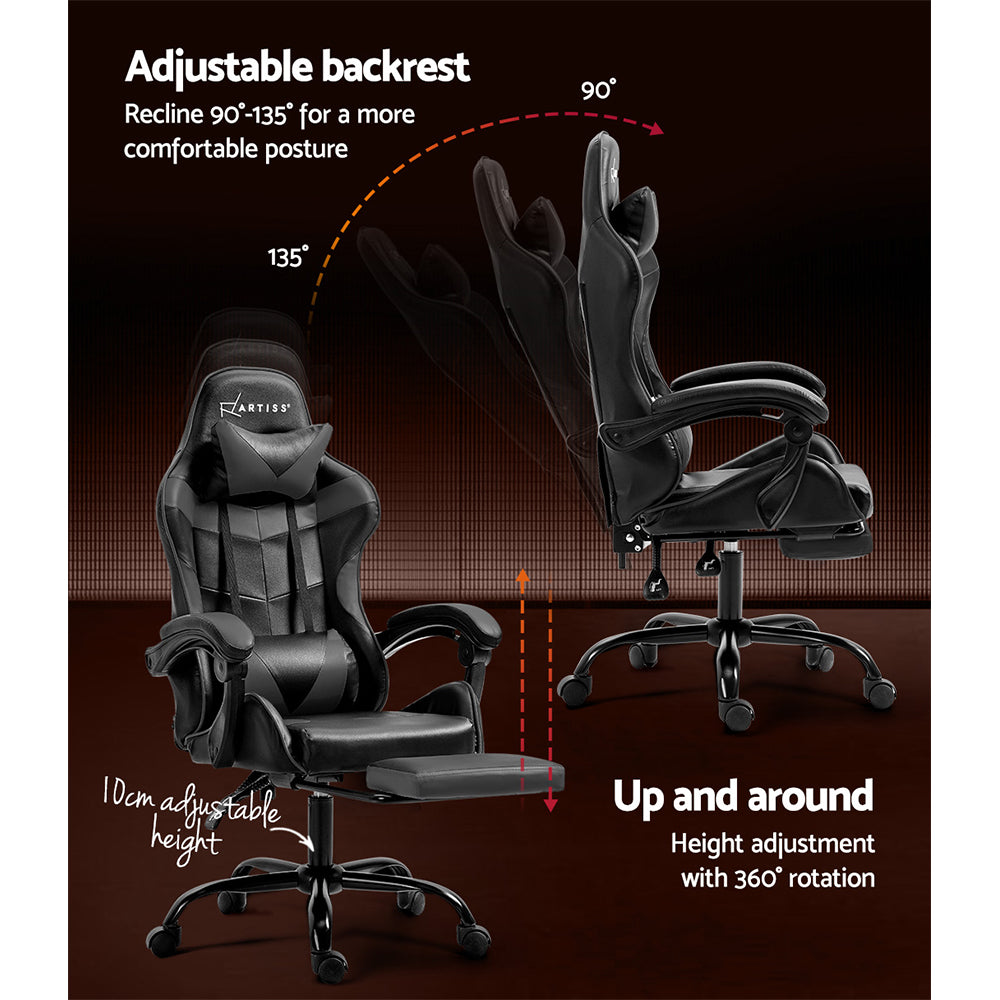 Artiss Gaming Office Chair Executive Computer Leather Chairs Footrest Grey-Furniture > Office-PEROZ Accessories