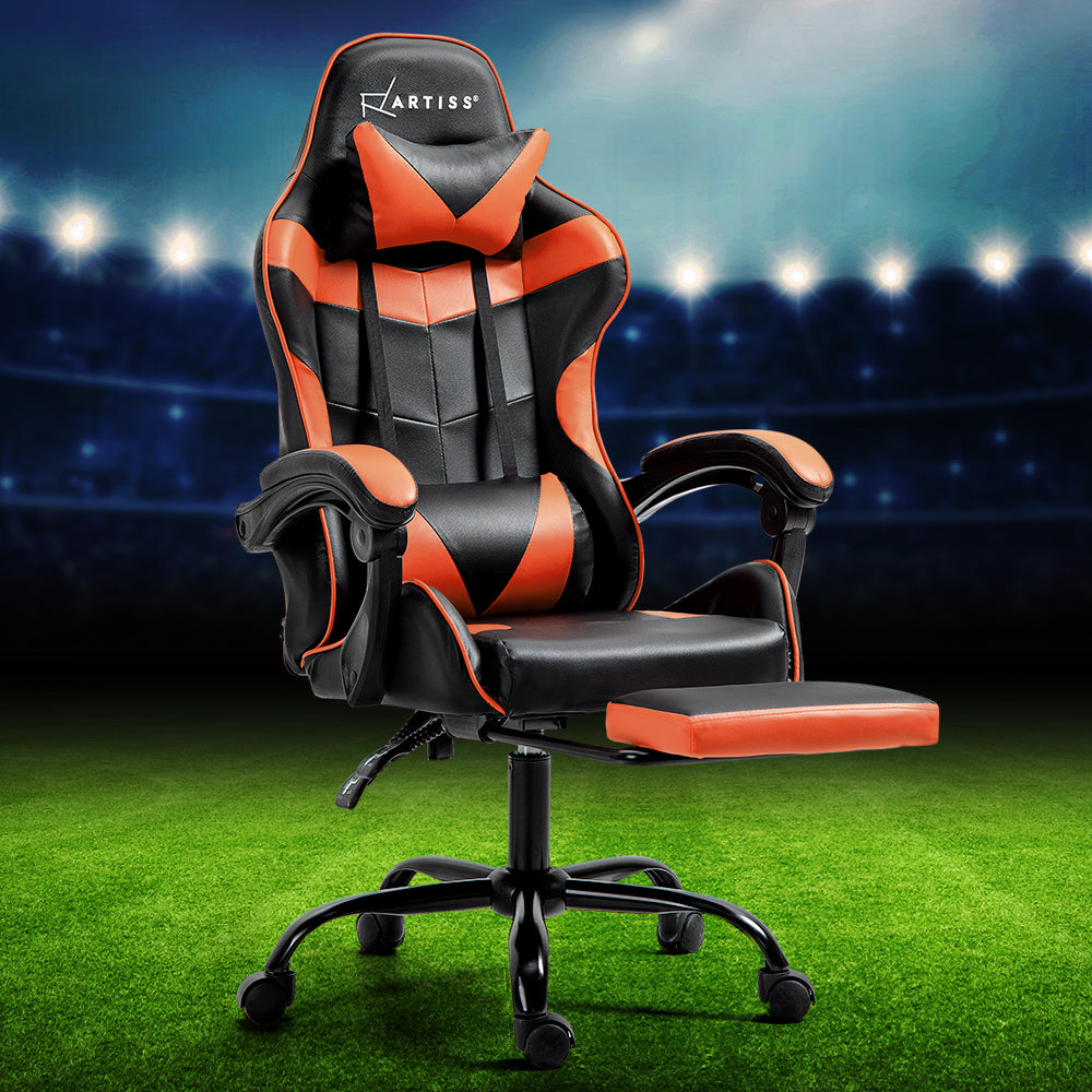 Artiss Gaming Office Chair Executive Computer Leather Chairs Footrest Orange-Furniture > Office-PEROZ Accessories