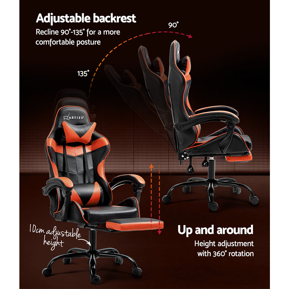 Artiss Gaming Office Chair Executive Computer Leather Chairs Footrest Orange-Furniture > Office-PEROZ Accessories