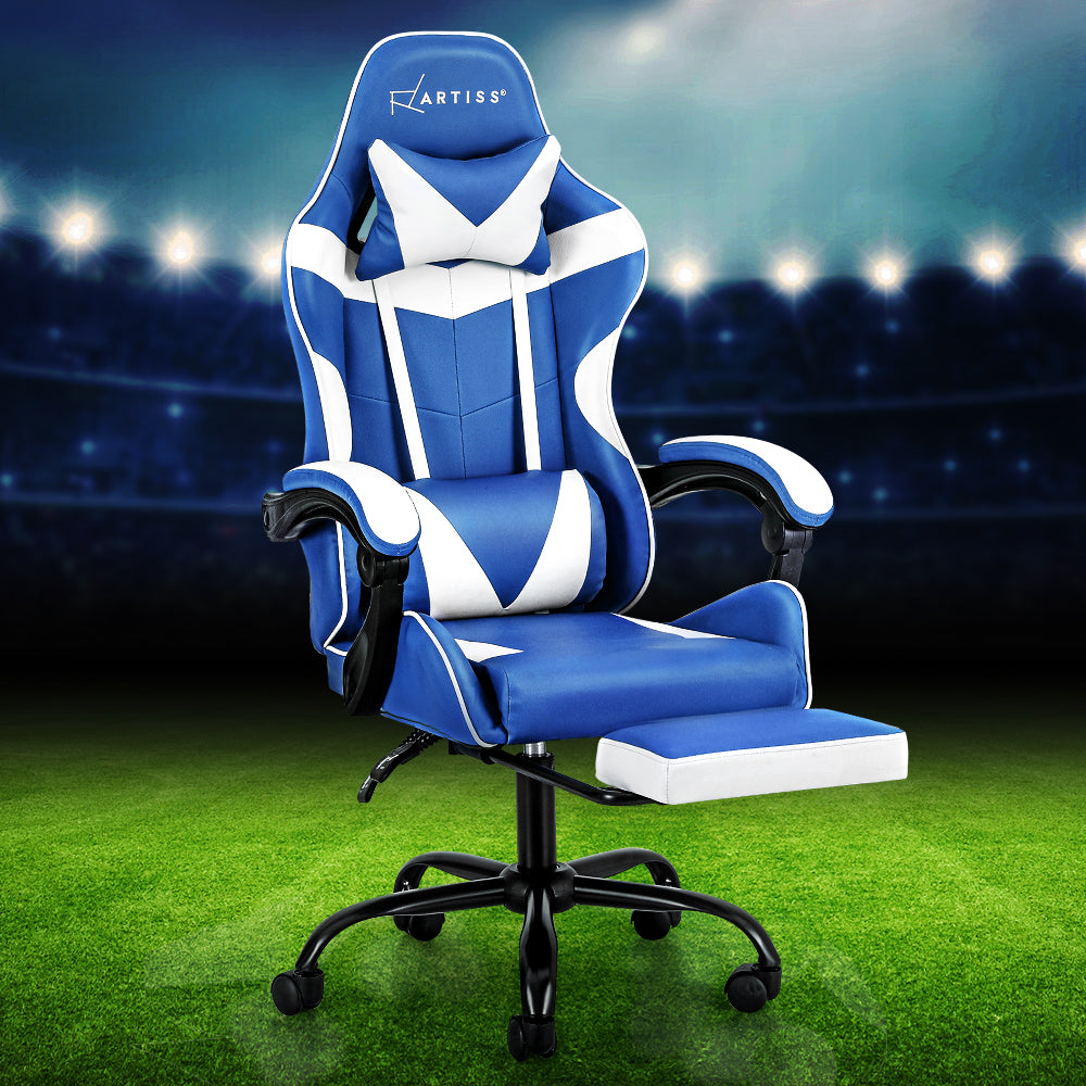 Artiss Gaming Office Chair Executive Computer Leather Chairs Footrest Blue White-Furniture > Office-PEROZ Accessories