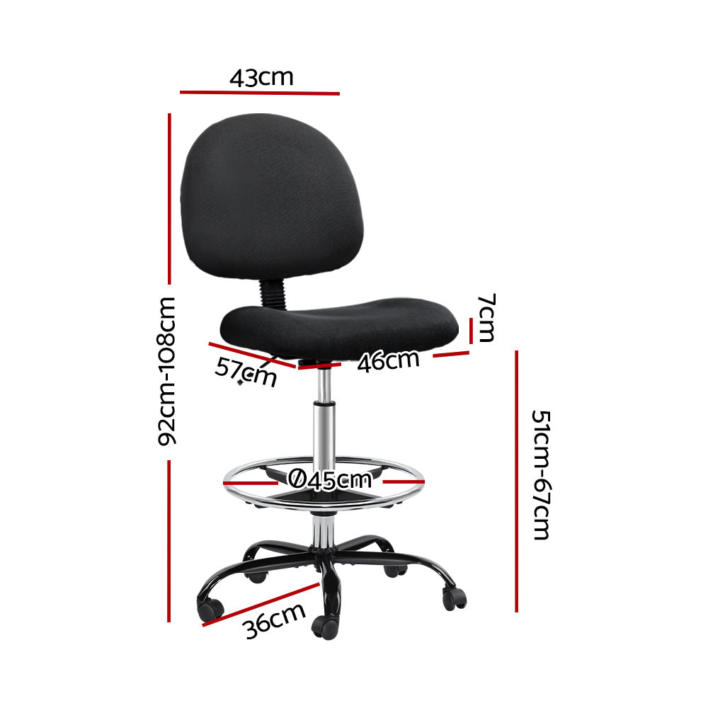 Artiss Office Chair Drafting Stool Fabric Chairs Black-Furniture > Office-PEROZ Accessories