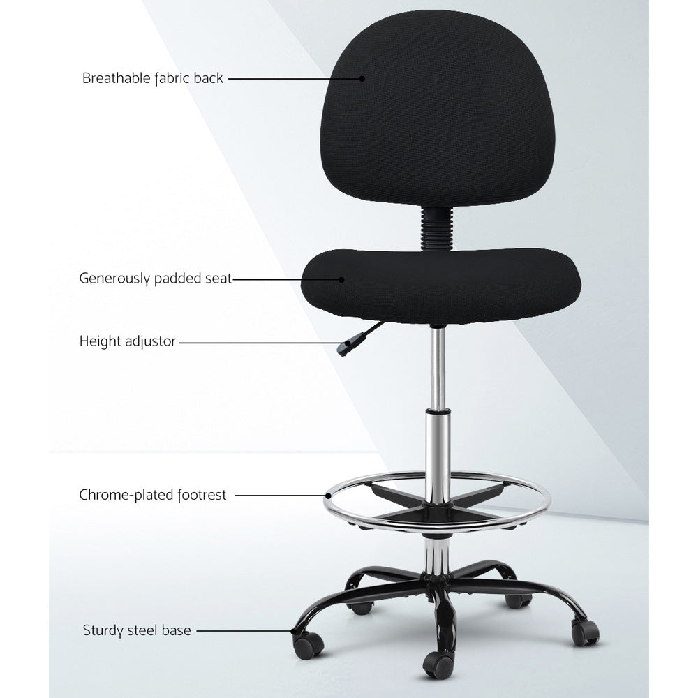 Artiss Office Chair Drafting Stool Fabric Chairs Black-Furniture > Office-PEROZ Accessories