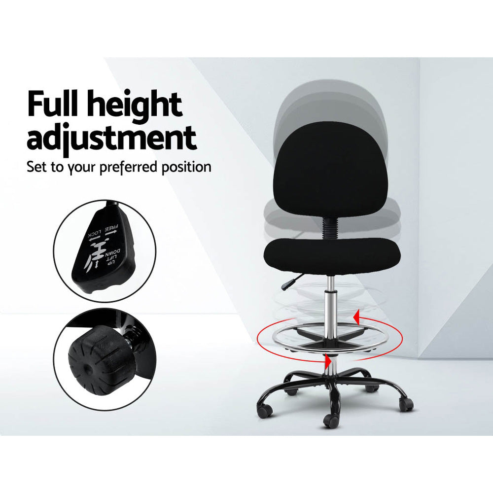 Artiss Office Chair Drafting Stool Fabric Chairs Black-Furniture > Office-PEROZ Accessories