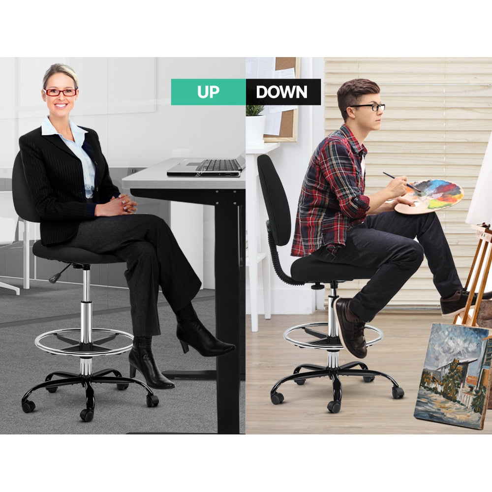 Artiss Office Chair Drafting Stool Fabric Chairs Black-Furniture > Office-PEROZ Accessories