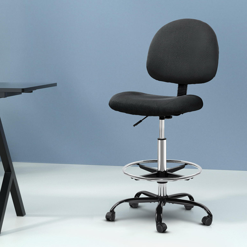 Artiss Office Chair Drafting Stool Fabric Chairs Black-Furniture > Office-PEROZ Accessories