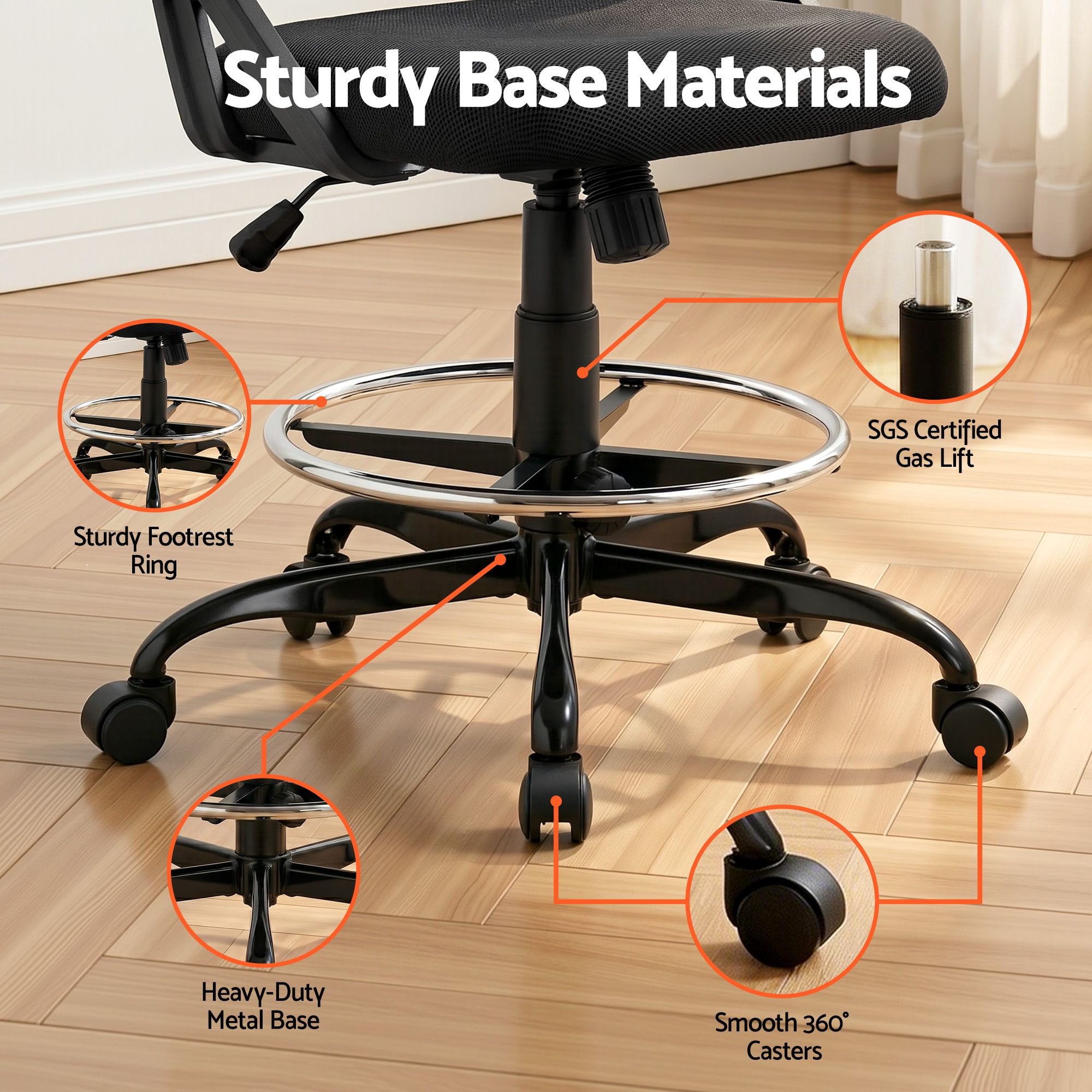 Artiss Office Chair Drafting Stool Mesh Chairs Black-Furniture > Office-PEROZ Accessories