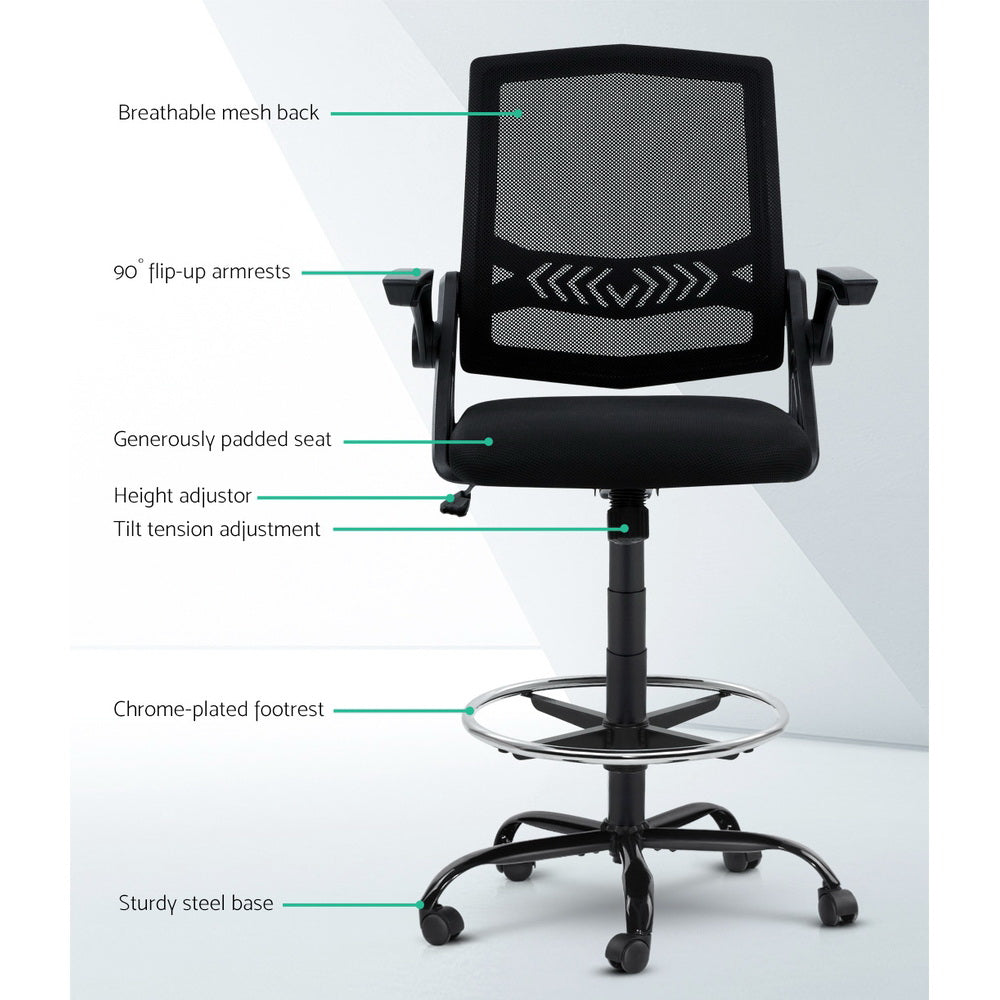 Artiss Office Chair Drafting Stool Mesh Chairs Black-Furniture > Office-PEROZ Accessories