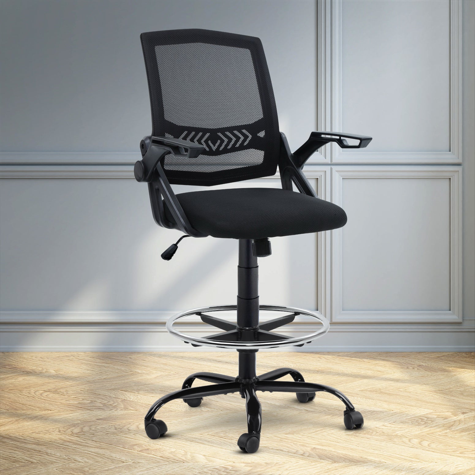 Artiss Office Chair Drafting Stool Mesh Chairs Black-Furniture > Office-PEROZ Accessories