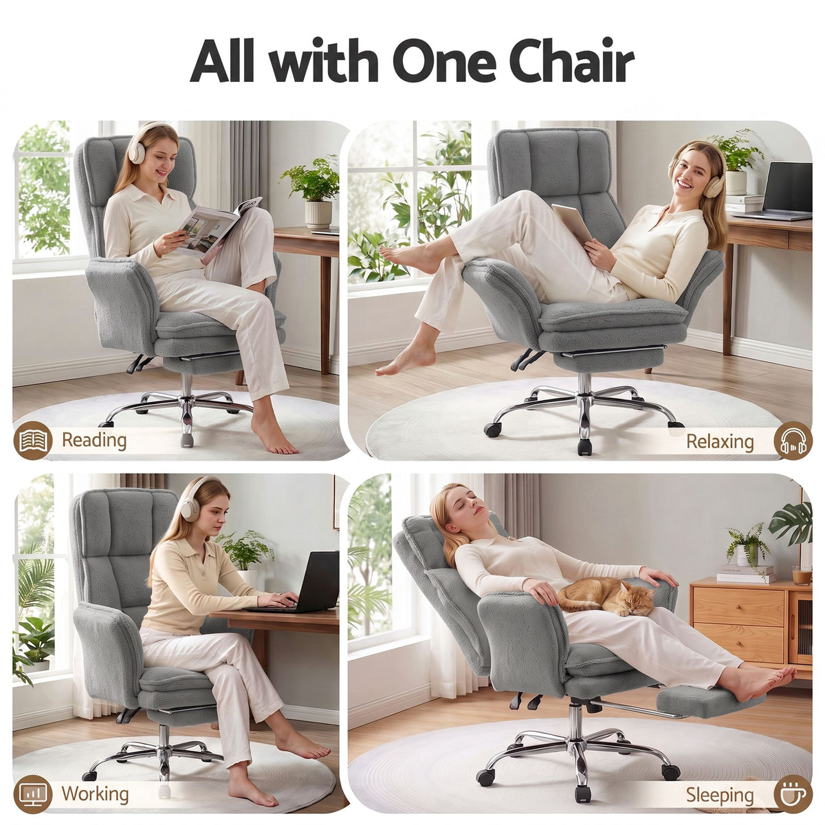 Artiss Big & Tall Criss Cross Office Chair with Flip Armrests Foot Rest Reclining Teddy Fleece Grey-Furniture > Office > Office & Desk Chairs-PEROZ Accessories