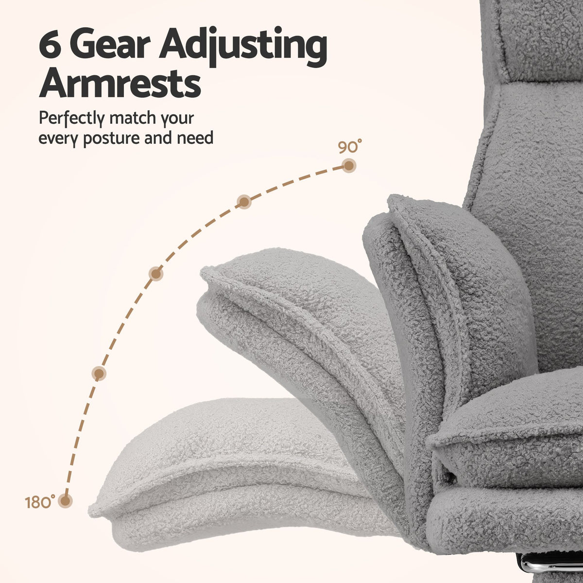 Artiss Big & Tall Criss Cross Office Chair with Flip Armrests Foot Rest Reclining Teddy Fleece Grey-Furniture > Office > Office & Desk Chairs-PEROZ Accessories