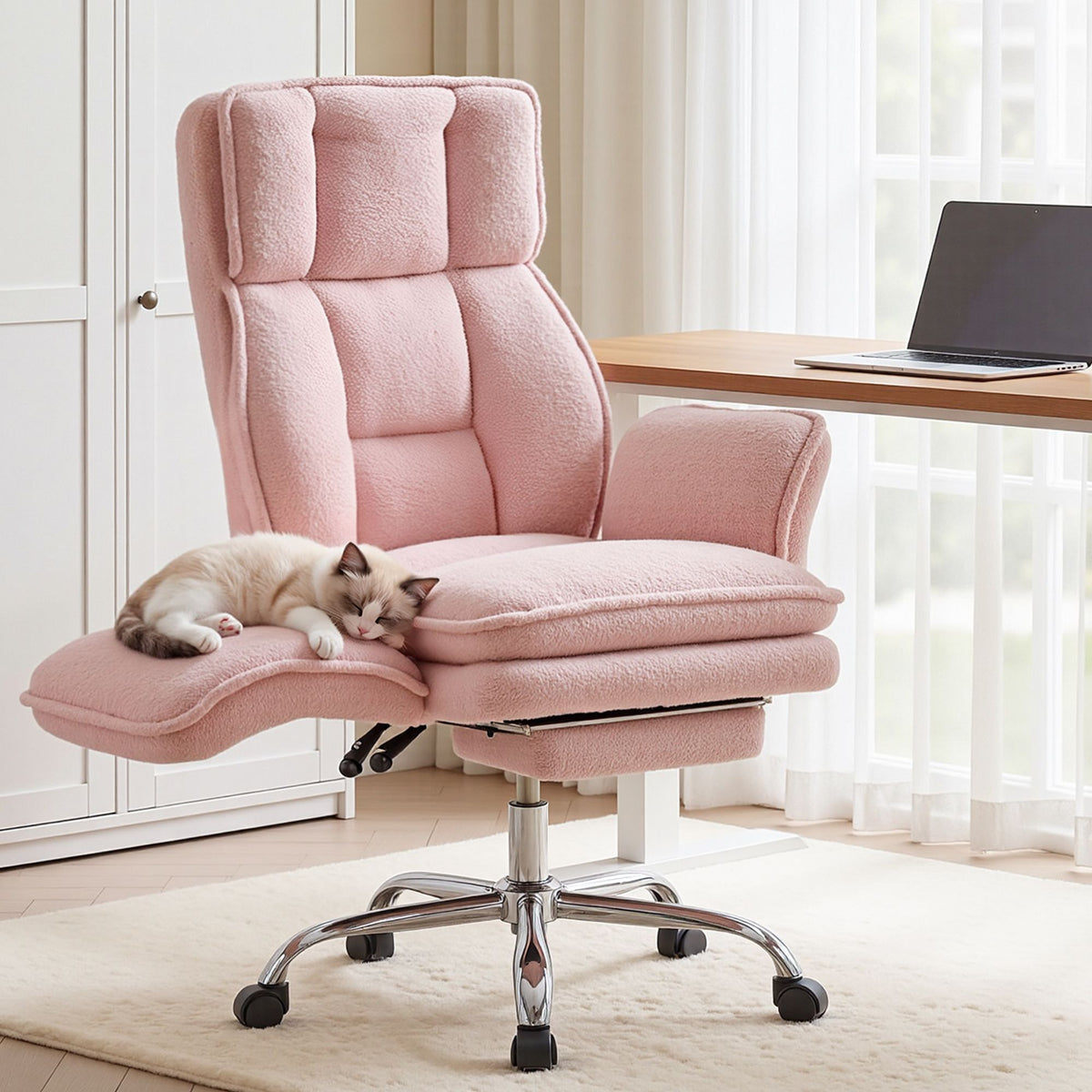 Artiss Big & Tall Criss Cross Office Chair with Flip Armrests Foot Rest Reclining Teddy Fleece Pink-Furniture > Office > Office & Desk Chairs-PEROZ Accessories