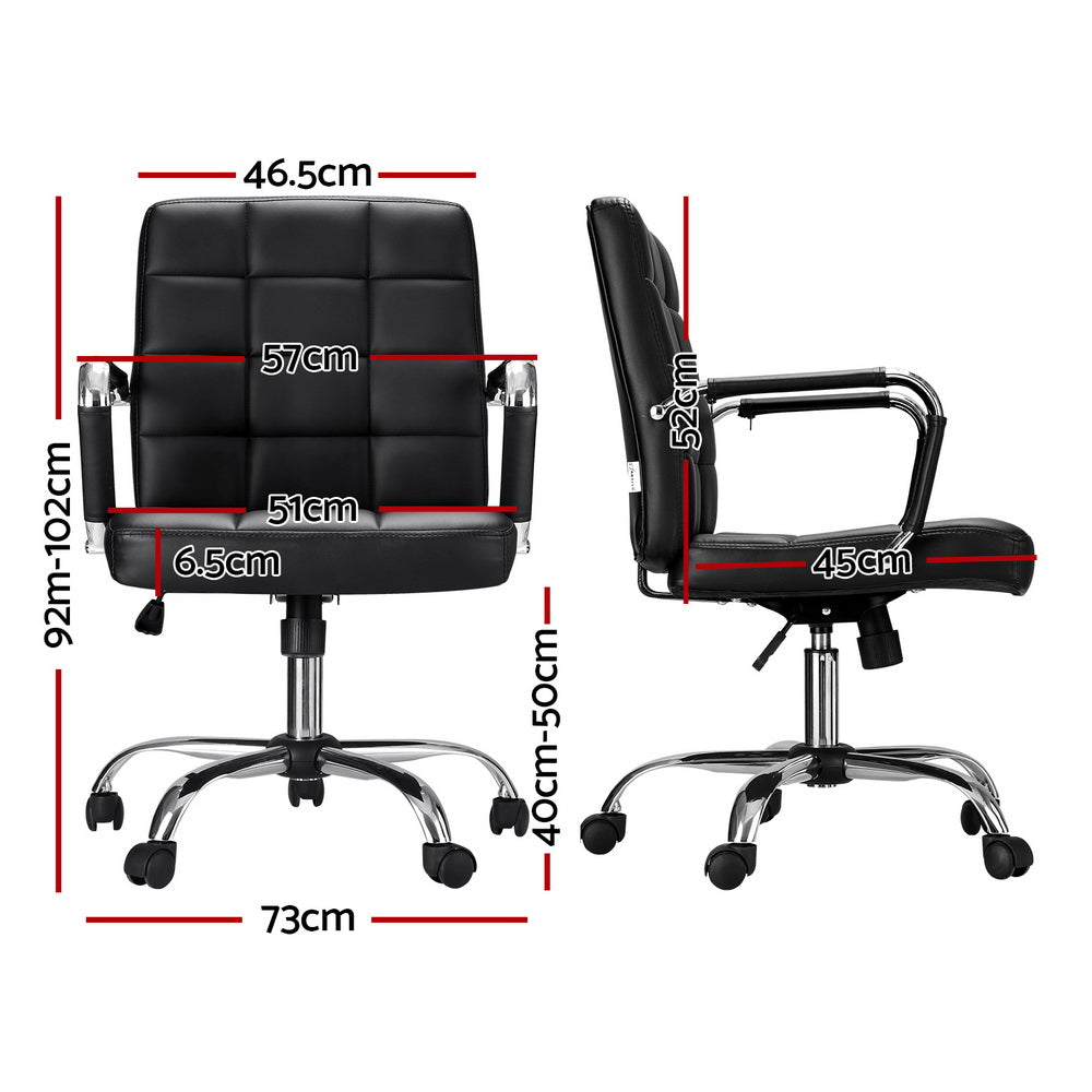Artiss Office Chair PU Leather Mid Back Black-Furniture > Bar Stools & Chairs-PEROZ Accessories