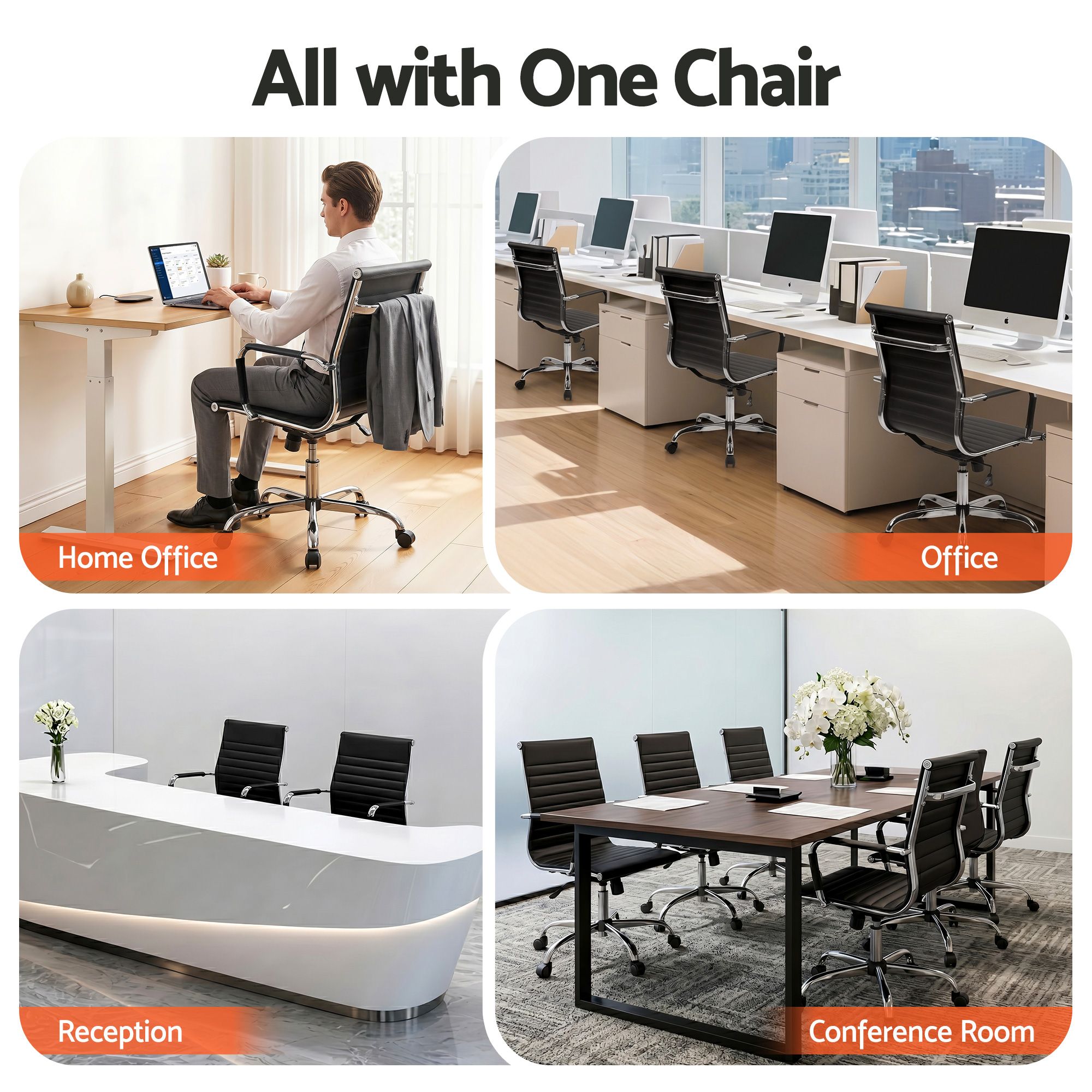 Artiss Office Chair Conference Chairs PU Leather Mid Back Black-Office Chairs-PEROZ Accessories