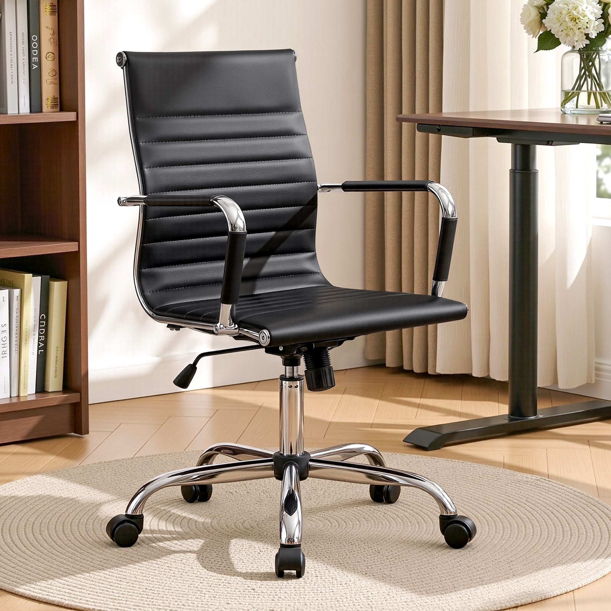 Artiss Office Chair Conference Chairs PU Leather Mid Back Black-Office Chairs-PEROZ Accessories