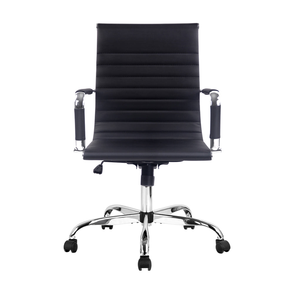 Artiss Office Chair Conference Chairs PU Leather Mid Back Black-Office Chairs-PEROZ Accessories