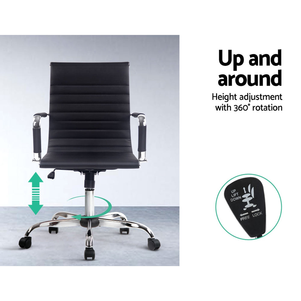 Artiss Office Chair Conference Chairs PU Leather Mid Back Black-Office Chairs-PEROZ Accessories