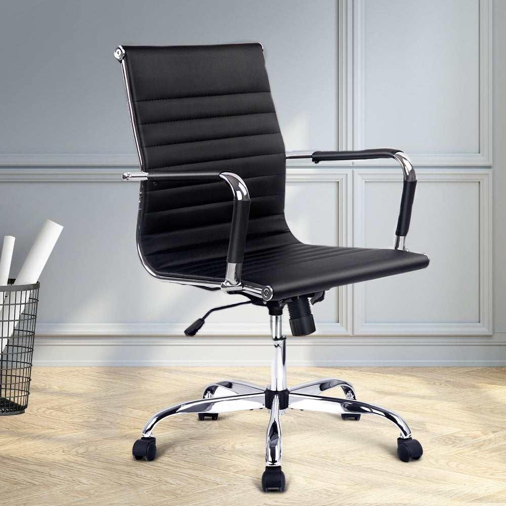 Artiss Office Chair Conference Chairs PU Leather Mid Back Black-Office Chairs-PEROZ Accessories