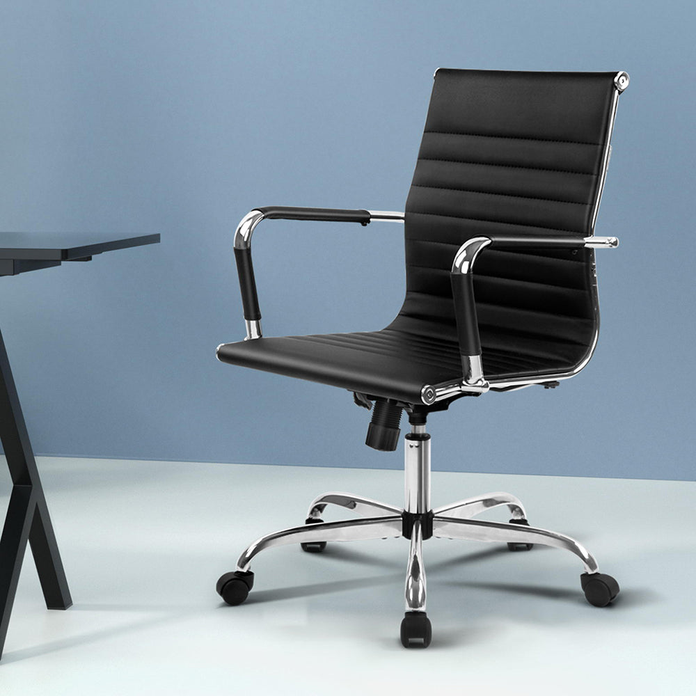 Artiss Office Chair Conference Chairs PU Leather Mid Back Black-Office Chairs-PEROZ Accessories