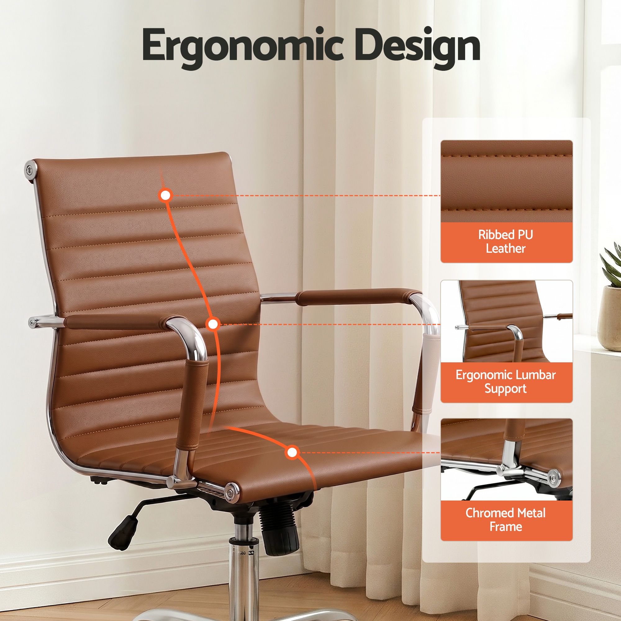 Artiss Office Chair Conference Chairs PU Leather Mid Back Brown-Furniture > Bar Stools & Chairs > Gaming Chairs-PEROZ Accessories