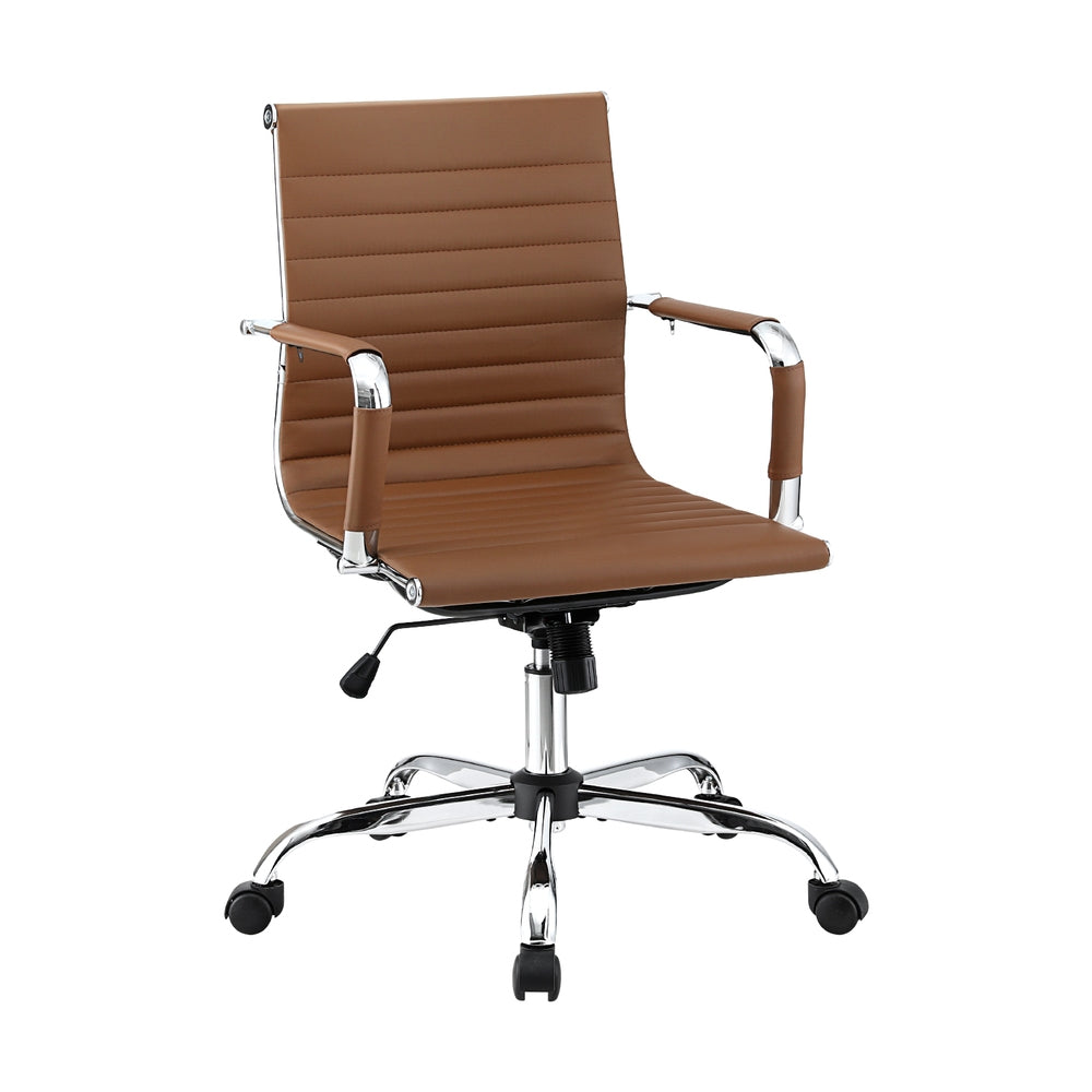 Artiss Office Chair Conference Chairs PU Leather Mid Back Brown-Furniture > Bar Stools & Chairs > Gaming Chairs-PEROZ Accessories