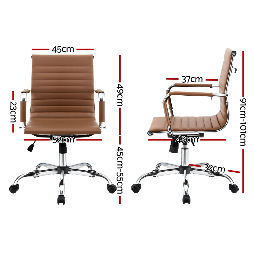 Artiss Office Chair Conference Chairs PU Leather Mid Back Brown-Furniture > Bar Stools & Chairs > Gaming Chairs-PEROZ Accessories