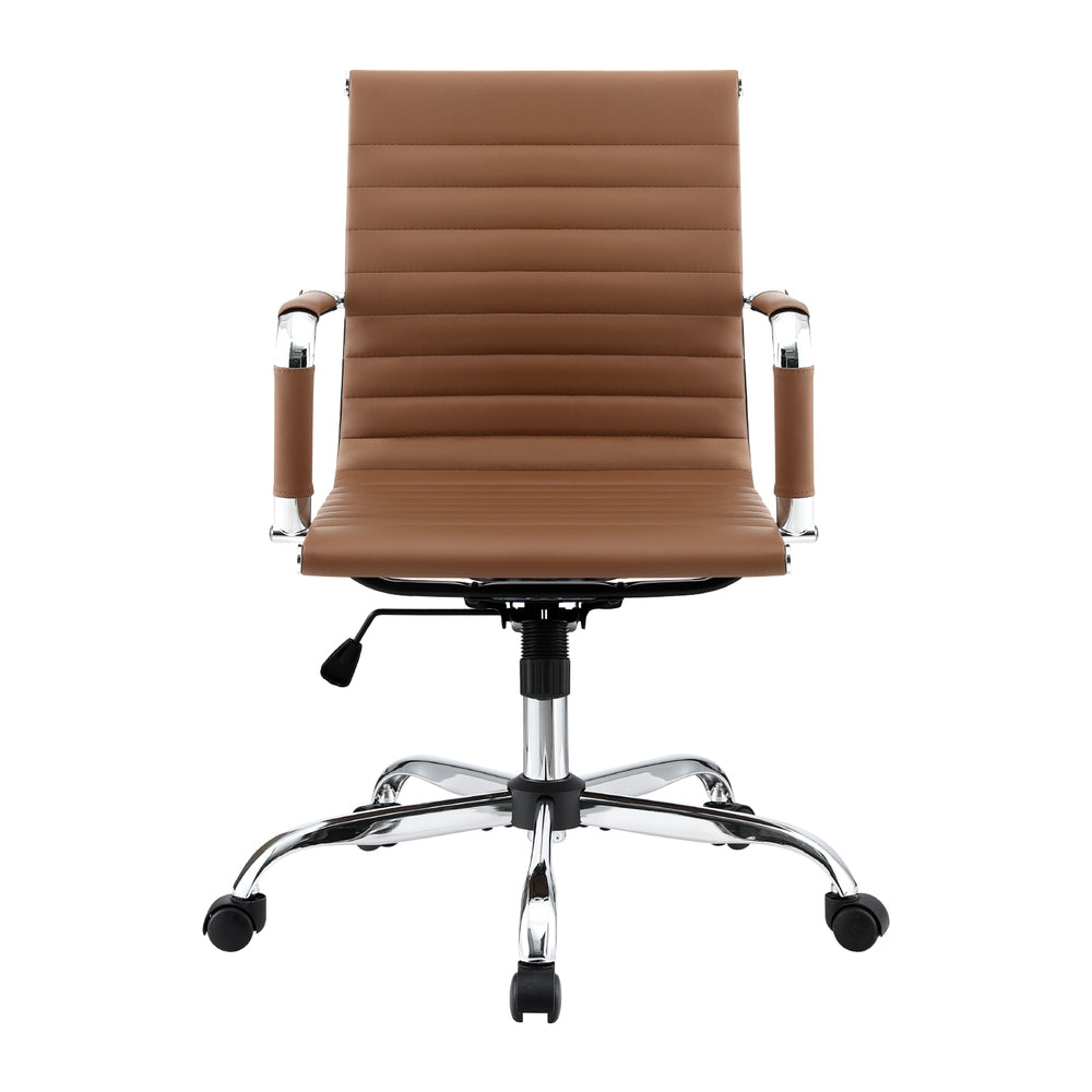 Artiss Office Chair Conference Chairs PU Leather Mid Back Brown-Furniture > Bar Stools & Chairs > Gaming Chairs-PEROZ Accessories