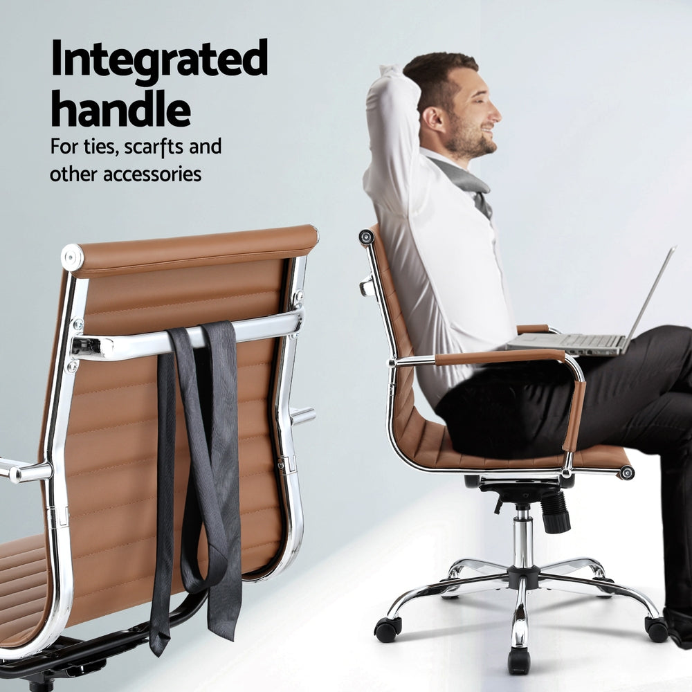 Artiss Office Chair Conference Chairs PU Leather Mid Back Brown-Furniture > Bar Stools & Chairs > Gaming Chairs-PEROZ Accessories