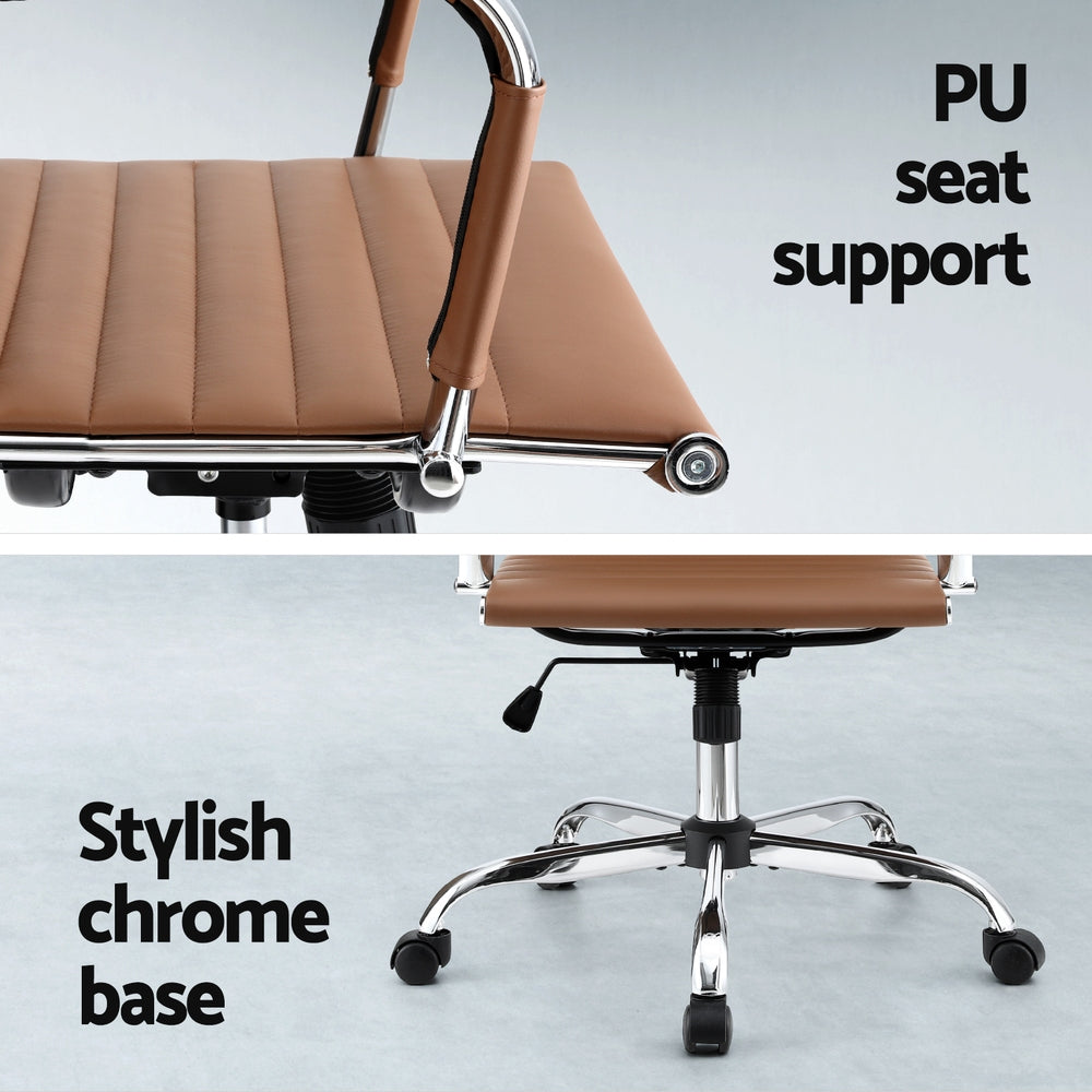 Artiss Office Chair Conference Chairs PU Leather Mid Back Brown-Furniture > Bar Stools & Chairs > Gaming Chairs-PEROZ Accessories