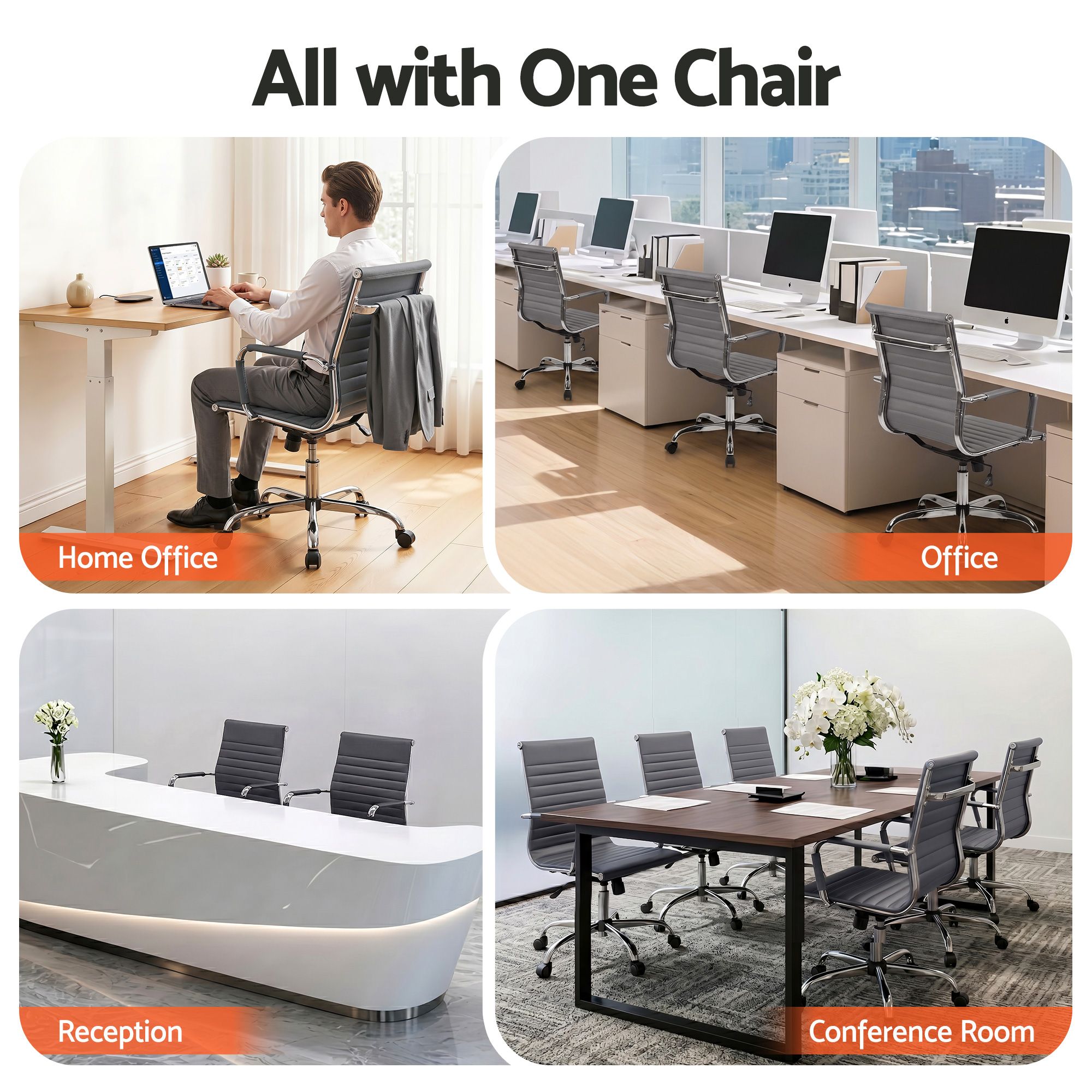 Artiss Office Chair Conference Chairs PU Leather Mid Back Grey-Furniture > Bar Stools & Chairs > Gaming Chairs-PEROZ Accessories